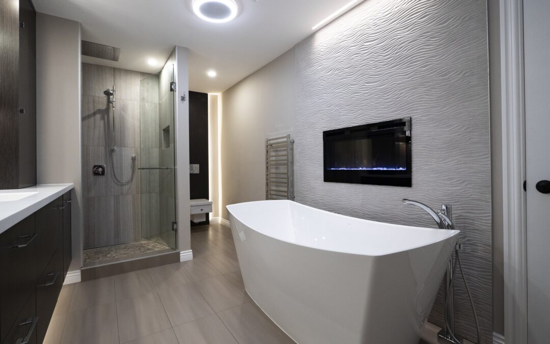 Elegant bathroom renovation featuring modern fixtures and sophisticated design