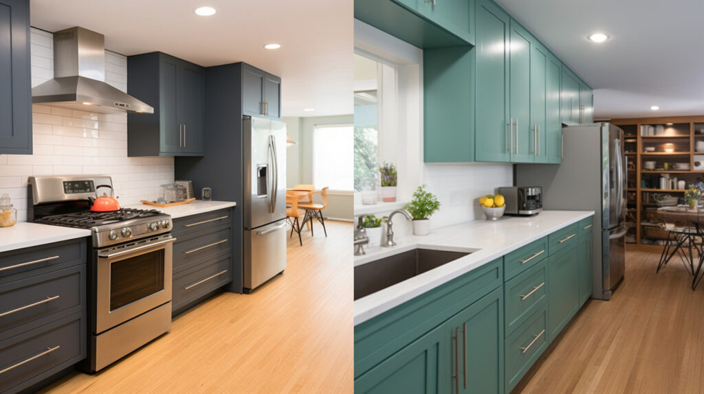 Before and after images of a kitchen remodel