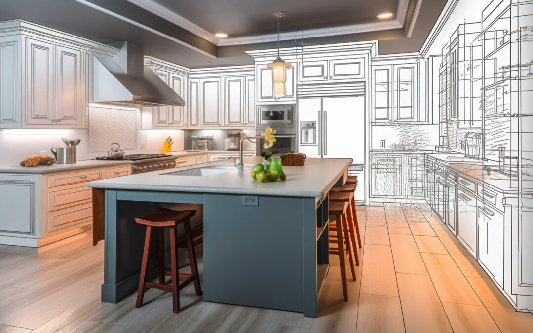 Step-by-step transformation during a kitchen renovation process, showcasing design evolution and craftsmanship.